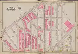 Street map from 1911 showing Lafayette and Garrison buildings. Barretto Street is shown as mapped but not finished.