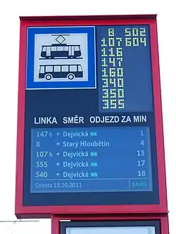 Line signs at public transport stops (Prague, Czech Republic)