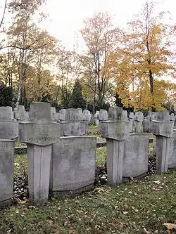 Tombstones of Polish Jews who fell during the siege of Warsaw in 1939 among their gentile colleagues
