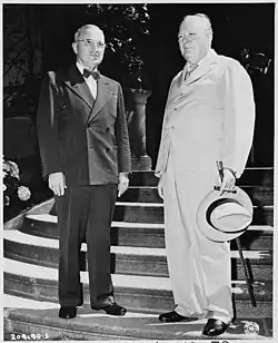 President Harry S. Truman and Prime Minister Winston Churchill on the steps of the "Little White House," the... - NARA - 198764