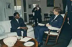 Jean-Pierre Kombet, the Central African Republic's ambassador to the U.S. meeting with President Kennedy, 1962