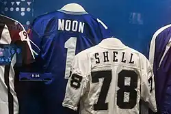 Art Shell's Raiders jersey is shown displayed in the Pro Football Hall of Fame.