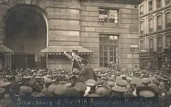 Ausruf der Republik - the proclamation of the Republic of Alsace on 10 November 1918 in Place Kléber, Strasbourg, during the tumultuous November 1918 in Alsace-Lorraine.
