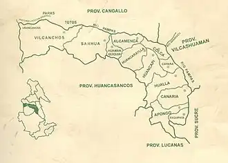 Location of Vilcanchos in the Víctor Fajardo province