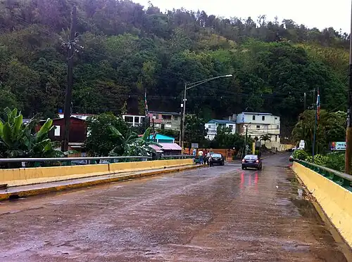 Bridge over Río Grande in Jayuya (PR-141R), entrance to barrio-pueblo on the left