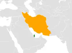 Map indicating locations of Qatar and Iran