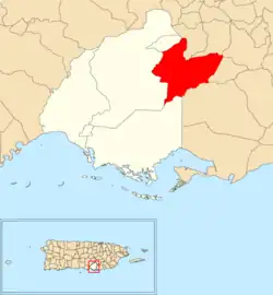 Location of Quebrada Yeguas within the municipality of Salinas shown in red