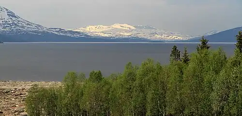 Røssvatnet, Norway's second largest lake, located inland nearly 400 m above sea level