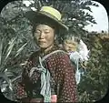 Chinese woman on Oahu with baby, hand-painted glass plate photograph