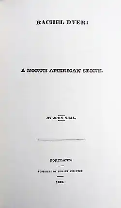 Black text on yellowed paper giving the title, author, and publication information for Rachel Dyer