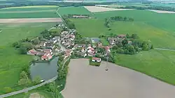Aerial photo of Ráztely from the south.