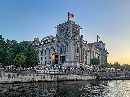 The Reichstag viewed from the Spree (river), August 2024