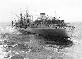 RFA Tideflow (A97) underway during NATO exercise Riptide III, in the Mediterranean Sea, in August 1962