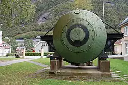 Birkeland–Eyde electric arc furnace exhibited in a park in Rjukan