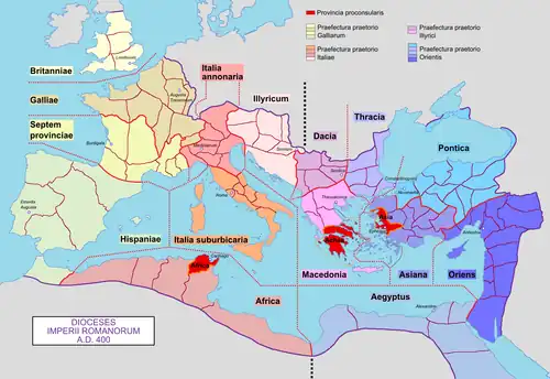 Later dioceses of the Roman Empire, around 400 AD