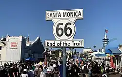 U.S. Route 66 sign on the pier