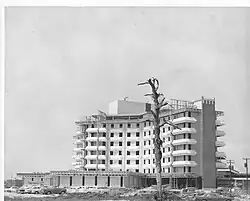 This is a black and white photograph of St. Joseph's Hospital under construction in Tampa, FL at its current location