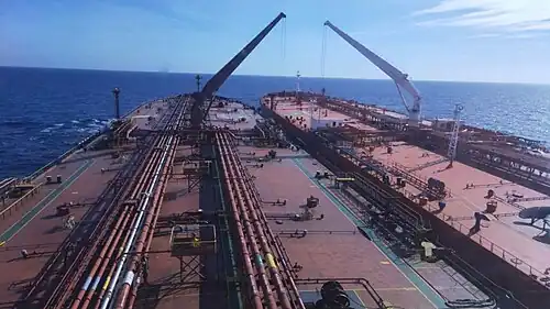 Ship-to-ship cargo transfer operations on Suezmax Oil tanker