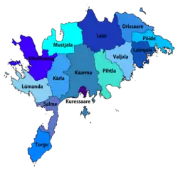 Map of districts of Saaremaa and the town of Kuressaare
