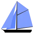 Cutter: single mast with gaff-rigged mainsail, two headsails, and a gaff topsail above the gaff.