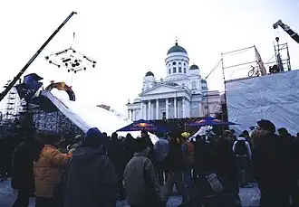 Red Bull City Flight snowboarding event at the square in 2001