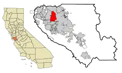 Location of Santa Clara in California (left) and within Santa Clara County (right)
