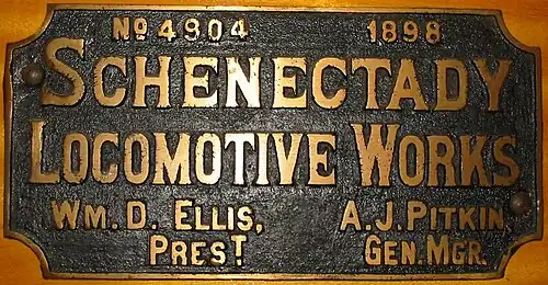 Schenectady Locomotive Works builder's plate