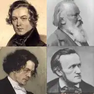 composite image of four head and shoulders images of nineteenth century men. Two are clean shaven, one has a full beard and one has side-whiskers.