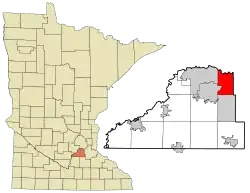 Location of the city of Savage within Scott County, Minnesota