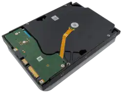 This image shows an oblique view of the back of a Seagate EXOS X18 18 TB HDD