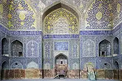 View of the mihrab (center) and minbar (right) in the main prayer hall