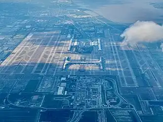 Aerial views of Pudong airport.