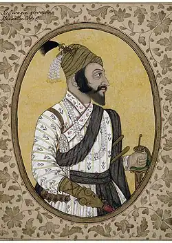 Late 17th century Maratha emperor Shivaji wearing a turban and its ornaments.