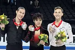 The men's medalists at the 2016 Skate America