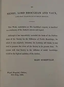 Dedication to Brougham in Mechanism of the Heavens (1831) by Mary Somerville