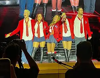 RBD performing in Rio de Janeiro in 2023 L–R: Christian Chávez, Dulce María, Anahí, Maite Perroni and Christopher von Uckermann