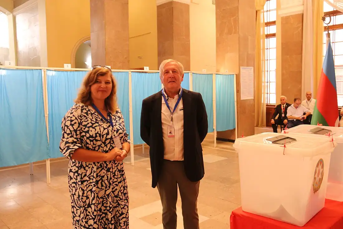 Special Co-ordinator Michael Creed (Ireland) and Head of OSCE PA Delegation Lucie Potůčková (Czechia) observing elections in Azerbaijan, Baku, 1 September 2024 (53961733972).jpg