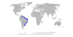 World map with blue shading along the eastern coast of South America from Venezuela to Uruguay