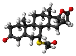 Ball-and-stick model of the spironolactone molecule