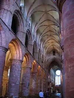 Colour photograph of the interior of St Magnus Cathedral