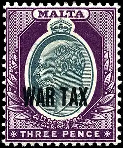 Malta, 1918: Postage stamp with wartime taxation applied