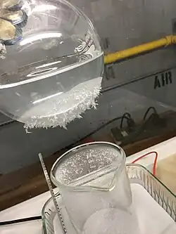 Crystal deposits of sublimed TATP.