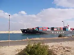 Container ship Hanjin Kaohsiung transiting the Suez Canal