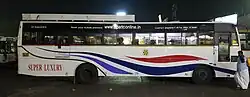 Super Luxury bus side view at Tirupati bus station