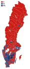 Votes by municipality. The municipalities are the color of the party that got the most votes within the coalition that won relative majority.