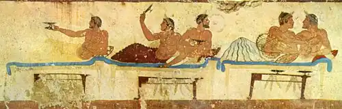 Symposium scene in the Tomb of the Diver at Paestum, c. 480 BC Greek art