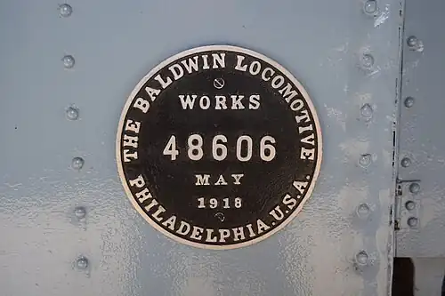 Baldwin Locomotive Works builders plate