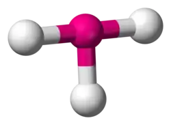 Skeletal model of a planar molecule with a central atom (iodine) symmetrically bonded to three (chlorine) atoms to form a big right-angled 2