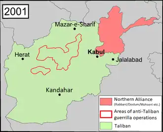 The Islamic Emirate in 2001, in green