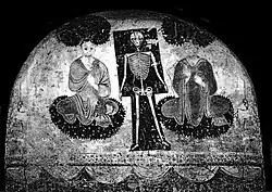 Painting of an underground meditation chamber lunette.[22] Tapa Shotor, period VI (350-450 CE).[23]